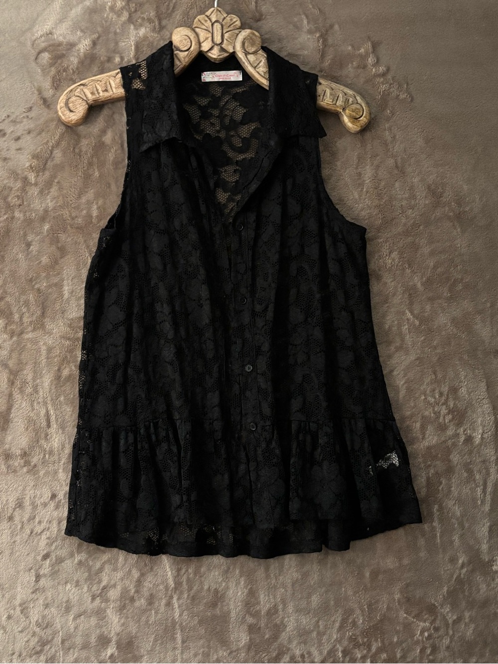 Chris & Carol Floral Lace Sleeveless Button-Up Blouse Women’s Size M Black